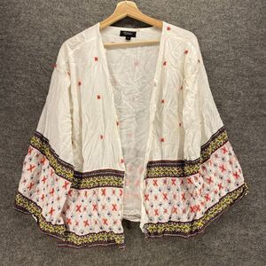 RD Top Women S Small White Floral Embroidered Long Sleeve Open Front Lined Rayon